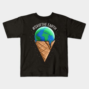Ice Cream Cone With Melting Ice Cream Ball For Earth Day Kids T-Shirt